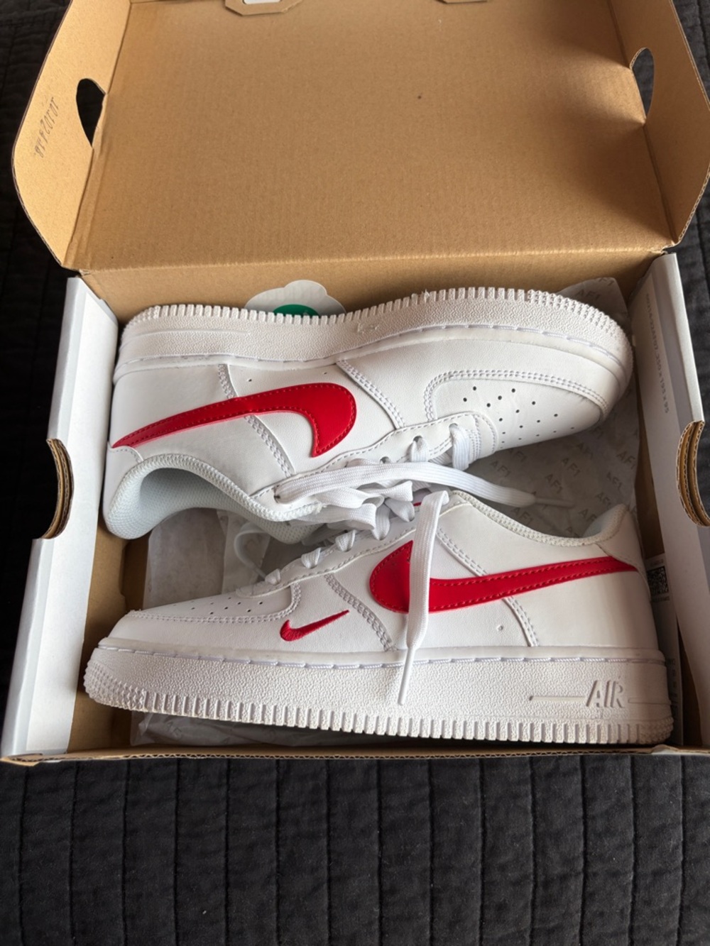 Nike Kids White Sneakers with Red Swoosh - Low Top